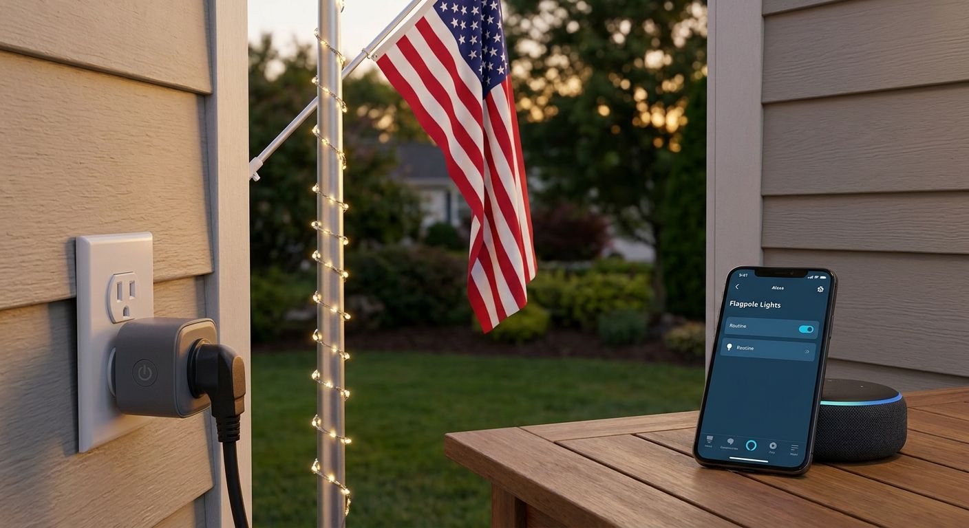 Connect flagpole lights to a smart plug and Alexa routine