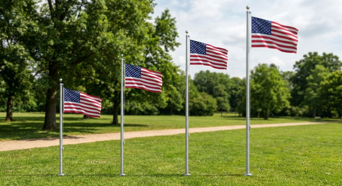 Flagpoles ranked by height: 20, 30, 40 and 50 ft compared
