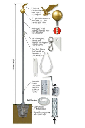 100ft. Commercial Flagpole with internal halyard rated at 90mph